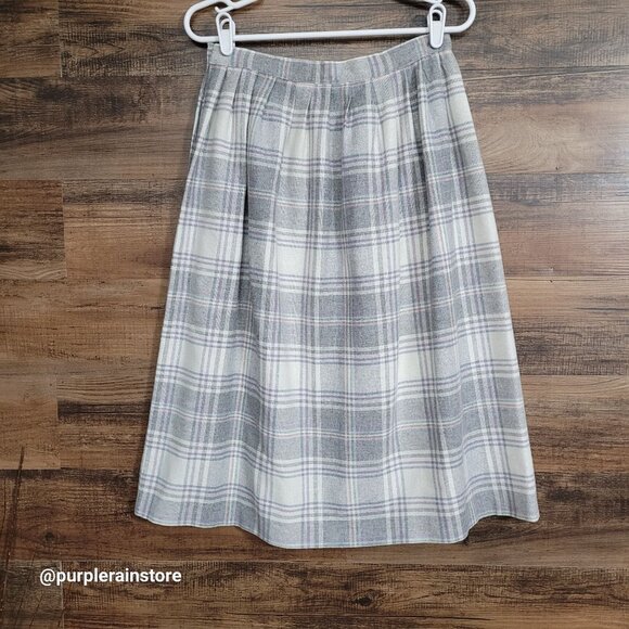Vtg Wool Blend Plaid Midi Skirt Size 11 12 Academia Ethereal Whimsy Boho 70's - Picture 2 of 9